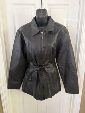 USA Leather Black Leather Belted Jacket Women's Size L